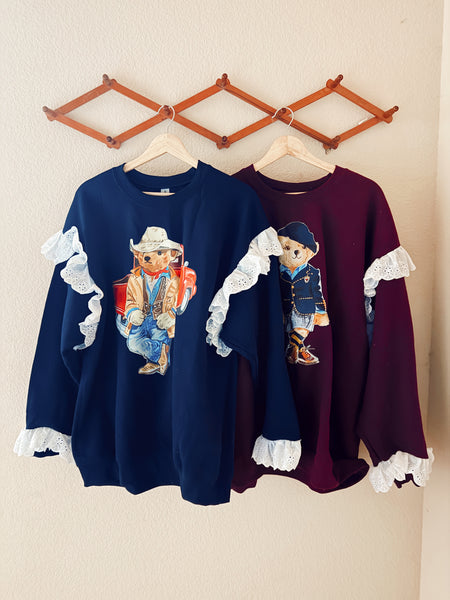 Ford Truck Teddy Navy Blue Ruffle Crewneck