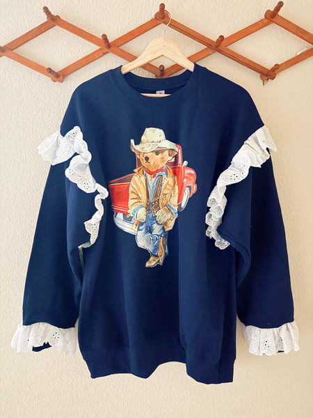 Ford Truck Teddy Navy Blue Ruffle Crewneck