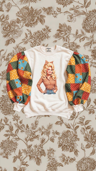 Fall Dolly Patchwork Crewneck Puff