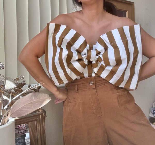 Caramel Striped Vivianna Bow Top