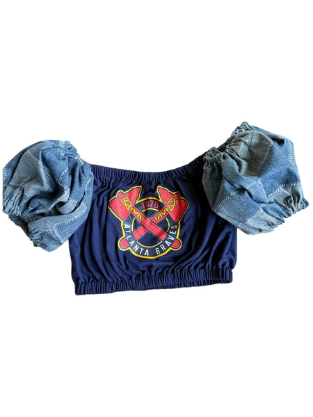 Atlanta Braves Navy Denim Block Color Block Puff (Choose between a T Shirt Puff or Off Shoulder)