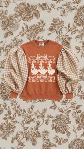 Grandma's Kitchen Gingham Crewneck Puff