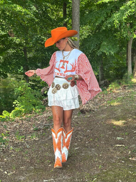 Tennessee Vols Ruffled Tee- Comes in Off Shoulder and T-Shirt Form