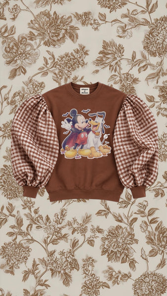 Chocolate Mickey & Pluto Vintage Puff Crewneck