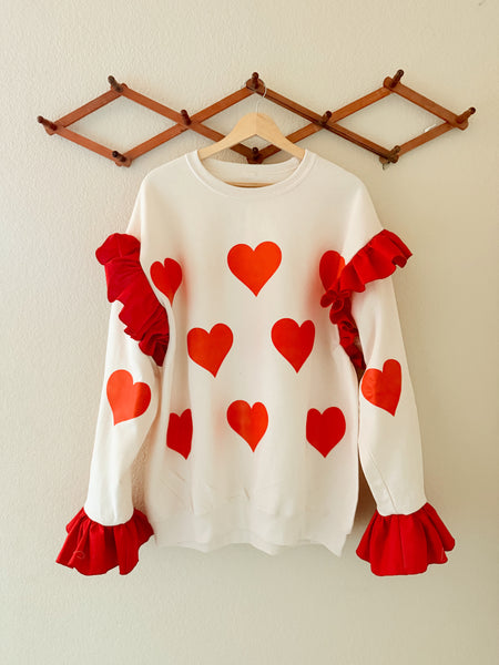 Ivory Valentine Crewneck- simple ruffle or tiered ruffle options
