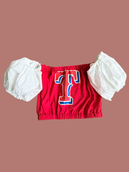 Texas Rangers Red Color Block Puff (Choose between a T Shirt Puff or Off Shoulder)