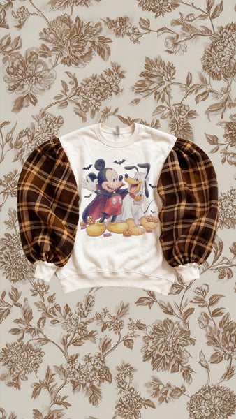 Vintage Mickey and Pluto Plaid Puff Crewneck