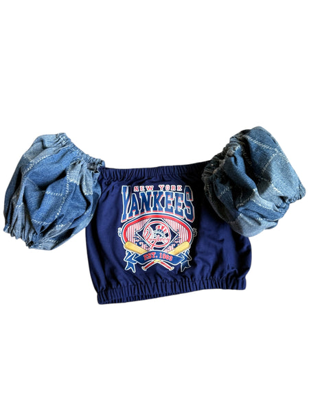 NY Yankees Denim Block Puff (Choose between a T Shirt Puff or Off Shoulder)