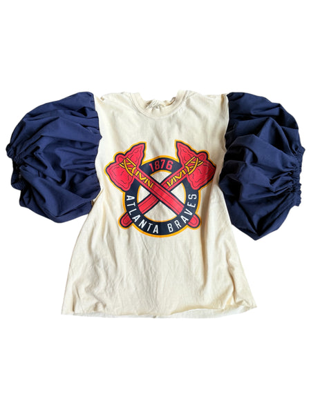 Atlanta Braves White Eyelit Puff (Choose between a T Shirt Puff or Off Shoulder)
