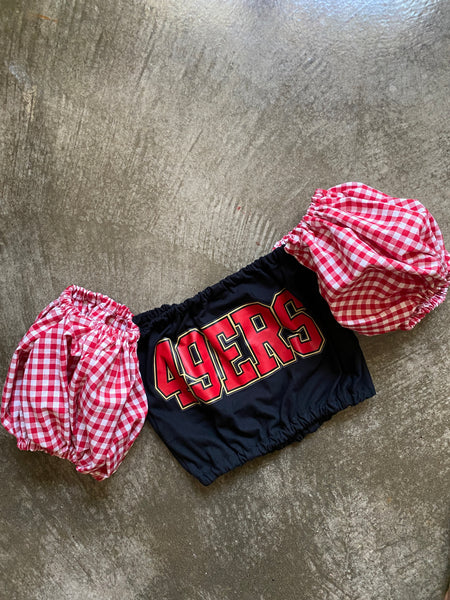Niners Black w/ Red Gingham Puff (Choose between a T Shirt Puff or Off Shoulder)