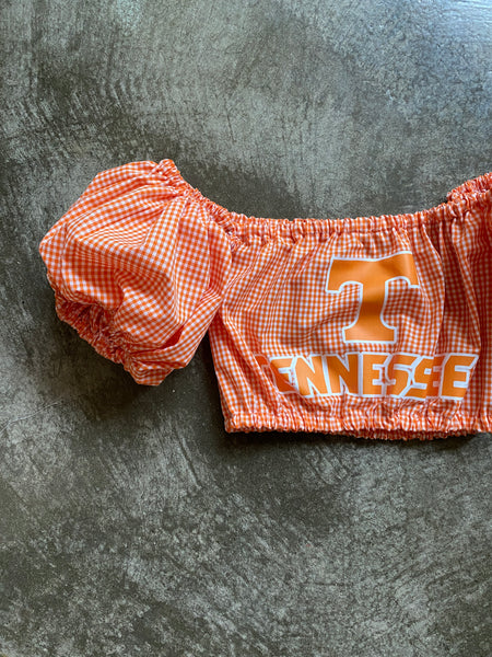 Tennessee Vols Orange Gingham Puff (Comes in off Shoulder or T-Shirt Puff)