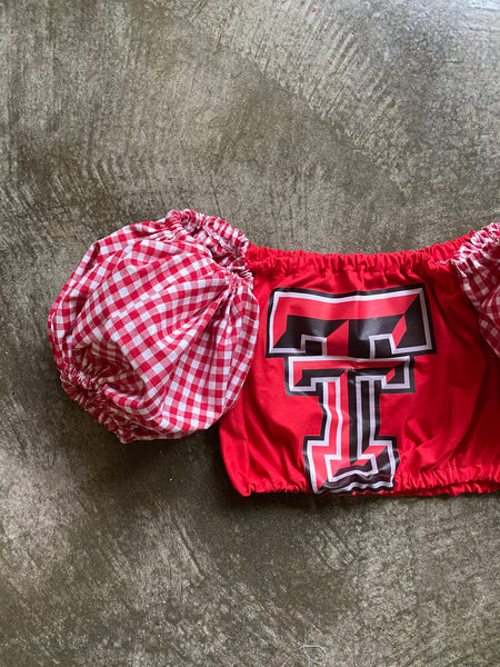 Texas Tech Red Gingham Puff (Comes in off Shoulder or T-Shirt Puff)