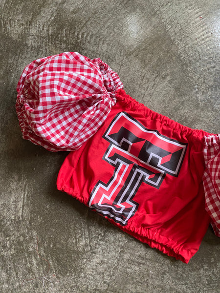 Texas Tech Red Gingham Puff (Comes in off Shoulder or T-Shirt Puff)
