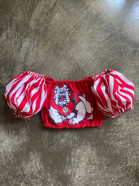 Fresno State Red Striped Puff (Comes in off Shoulder or T-Shirt Puff)