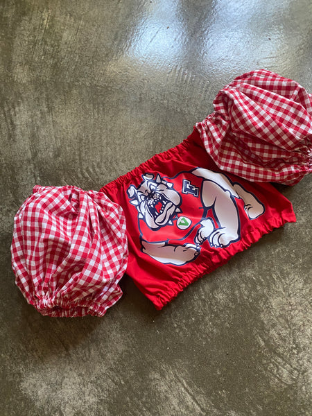 DOGS Red Gingham Puff (Comes in off Shoulder or T-Shirt Puff)