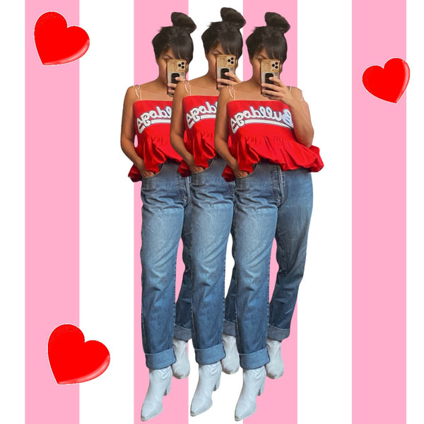 Bulldogs Red Bubble Peplum w/ Red Ribbon Straps