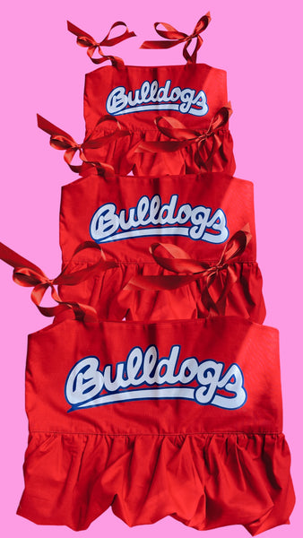 Bulldogs Red Bubble Peplum w/ Red Ribbon Straps