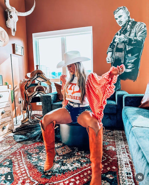 Tennessee Vols Ruffled Tee- Comes in Off Shoulder and T-Shirt Form