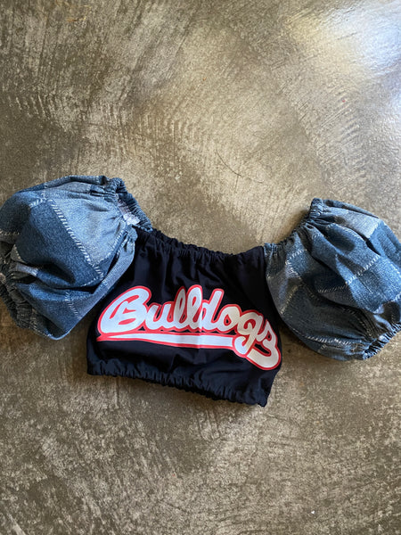 Bulldogs Black Denim Puff (Comes in off Shoulder or T-Shirt Puff)
