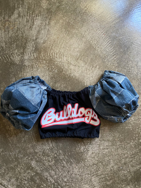 Bulldogs Black Denim Puff (Comes in off Shoulder or T-Shirt Puff)