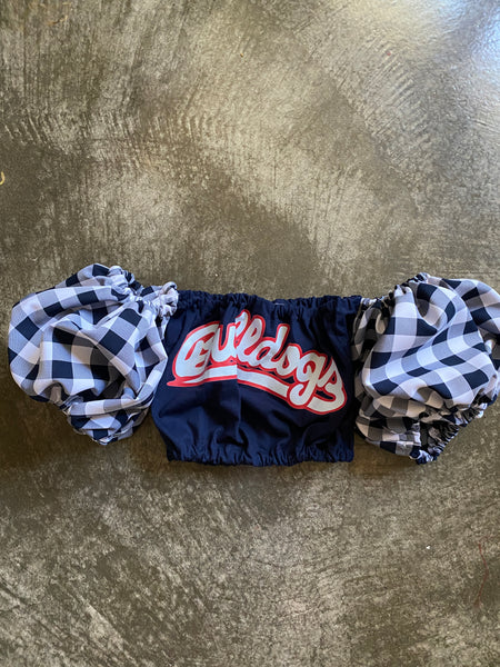 "Bulldogs" Navy gingham Puff (Comes in off Shoulder or T-Shirt Puff)