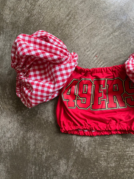 Niners Red Gingham Puff (Choose between a T Shirt Puff or Off Shoulder)