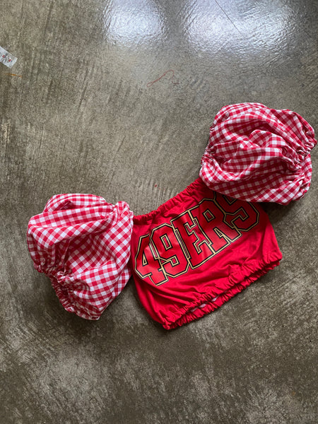 Niners Red Gingham Puff (Choose between a T Shirt Puff or Off Shoulder)
