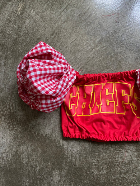 Chiefs Gingham Puff (Choose between a T Shirt Puff or Off Shoulder)