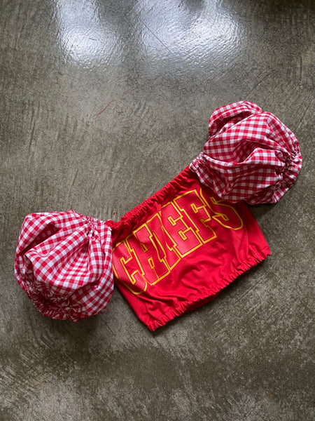 Chiefs Gingham Puff (Choose between a T Shirt Puff or Off Shoulder)