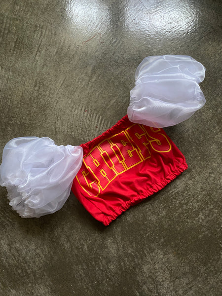 Chiefs White Organza Puff (Choose between a T Shirt Puff or Off Shoulder)