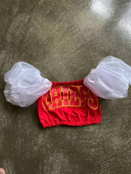 Chiefs White Organza Puff (Choose between a T Shirt Puff or Off Shoulder)