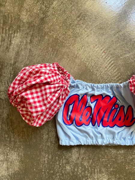 Ole Miss Red Gingham Puff (Choose between a T Shirt Puff or Off Shoulder)