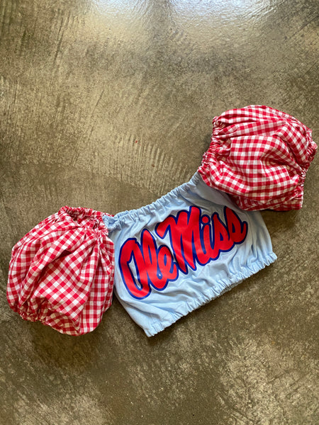 Ole Miss Red Gingham Puff (Choose between a T Shirt Puff or Off Shoulder)