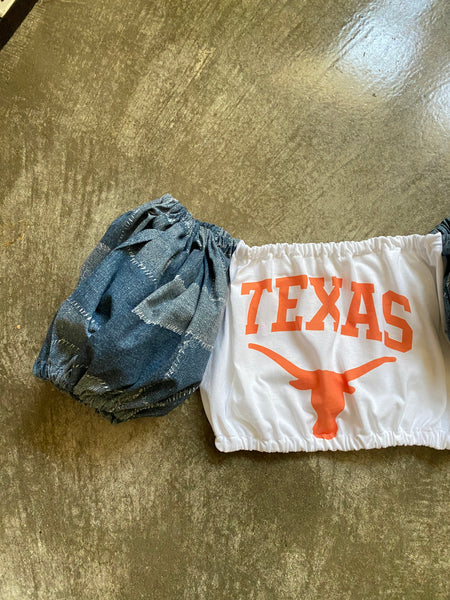 Texas Longhorns Denim Puff (Comes in off Shoulder or T-Shirt Puff)
