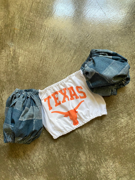 Texas Longhorns Denim Puff (Comes in off Shoulder or T-Shirt Puff)