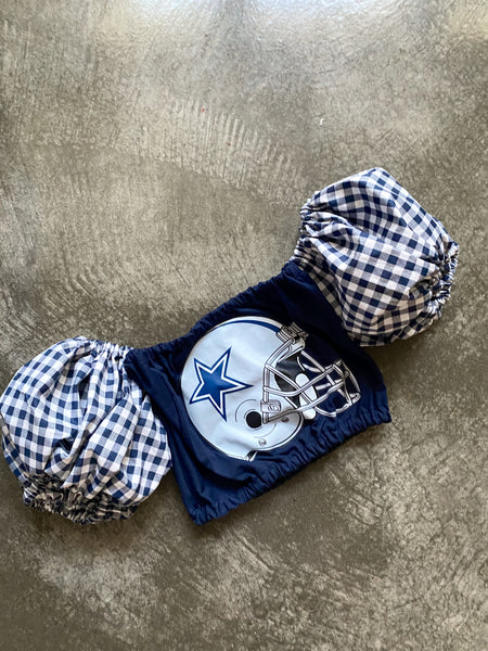 Dallas Helmet Gingham Puff (Choose between a T Shirt Puff or Off Shoulder)